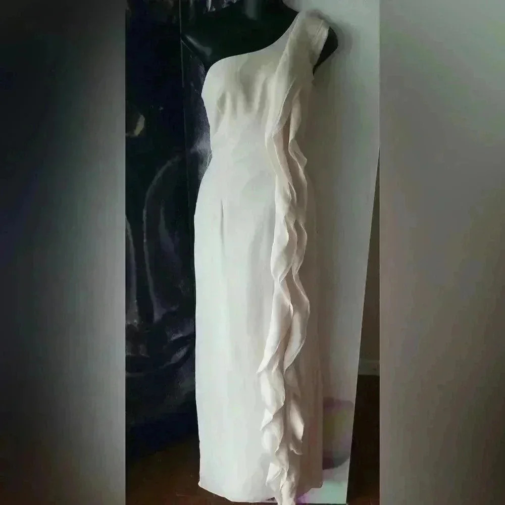 White by Vera Wang One Shoulder Ruffle Long Bridesmaid Dress